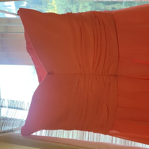 Strapless Chiffon Dress with layered skirt, style no. F14169 size 2 color: Coral - Picture 4 of 5